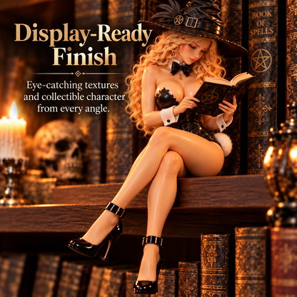 Witchy Bunny Shelf Sitter Figurine – Gothic Reading Witch Decor