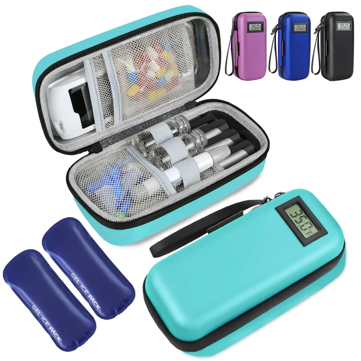 Insulin Cooler Travel Case with Temperature Display & 2 Ice Packs