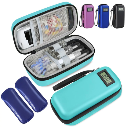 Insulin Cooler Travel Case with Temperature Display & 2 Ice Packs