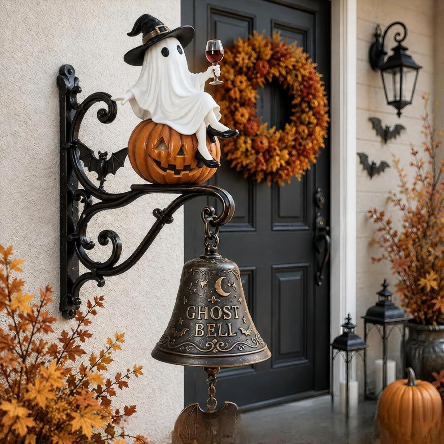 Vintage Ghost Bell Halloween Decor – Daytime Retro Elegance & Night Glowing Magic Ornament
