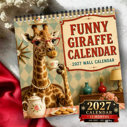 2027 Fun Retro Giraffe Wall Calendar & Monthly Planner | Cute Wall Art For Home & Office