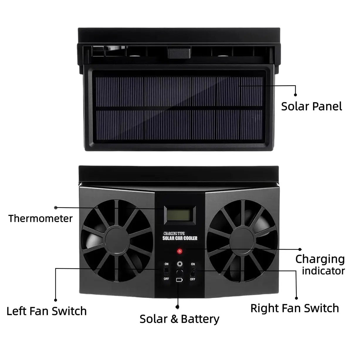 Dual Outlet Solar Car Vent Fan Auto Air Circulation Cooling Exhaust Fan For Vehicle