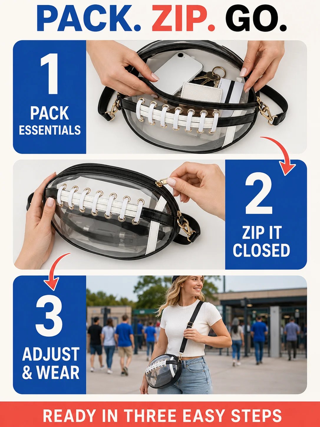 🏈 Game Day Favorite Clear Football Crossbody Bag with Adjustable Strap