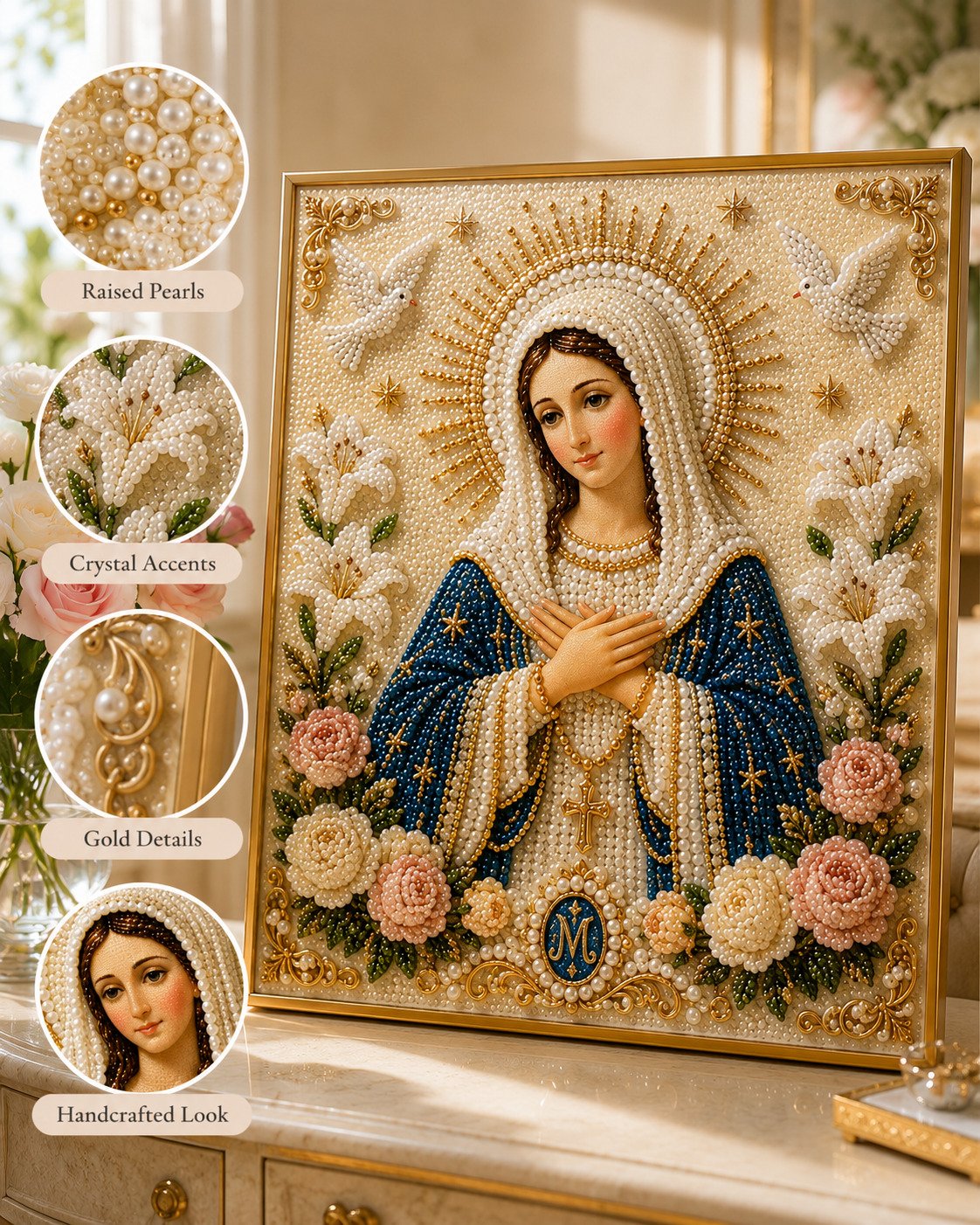 🔥HOT SALE🔥🙏 Divine Pearl Bead Virgin Mary Icon – A Peaceful DIY Faith Art Gift ✨