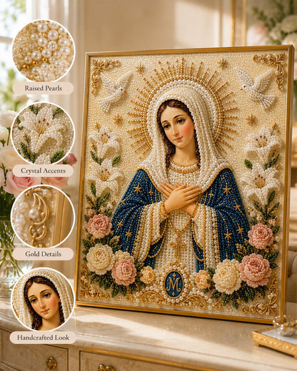 🔥HOT SALE🔥🙏 Divine Pearl Bead Virgin Mary Icon – A Peaceful DIY Faith Art Gift ✨