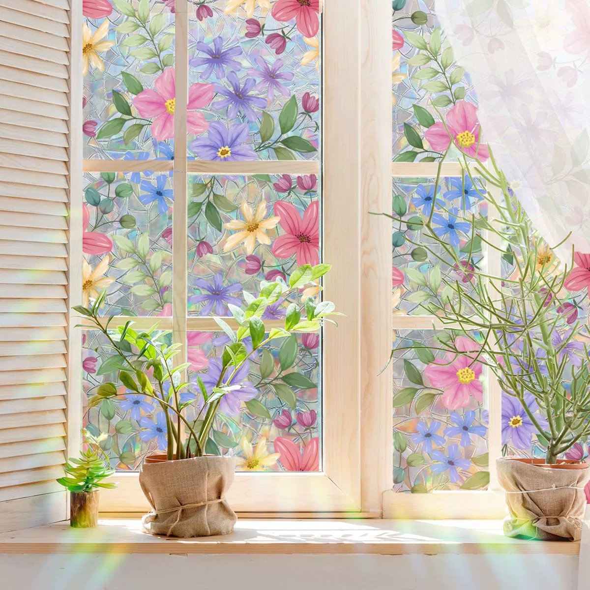 💐Colorful flowers, dazzling sunlight, double-sided visible glass decorative wall stickers