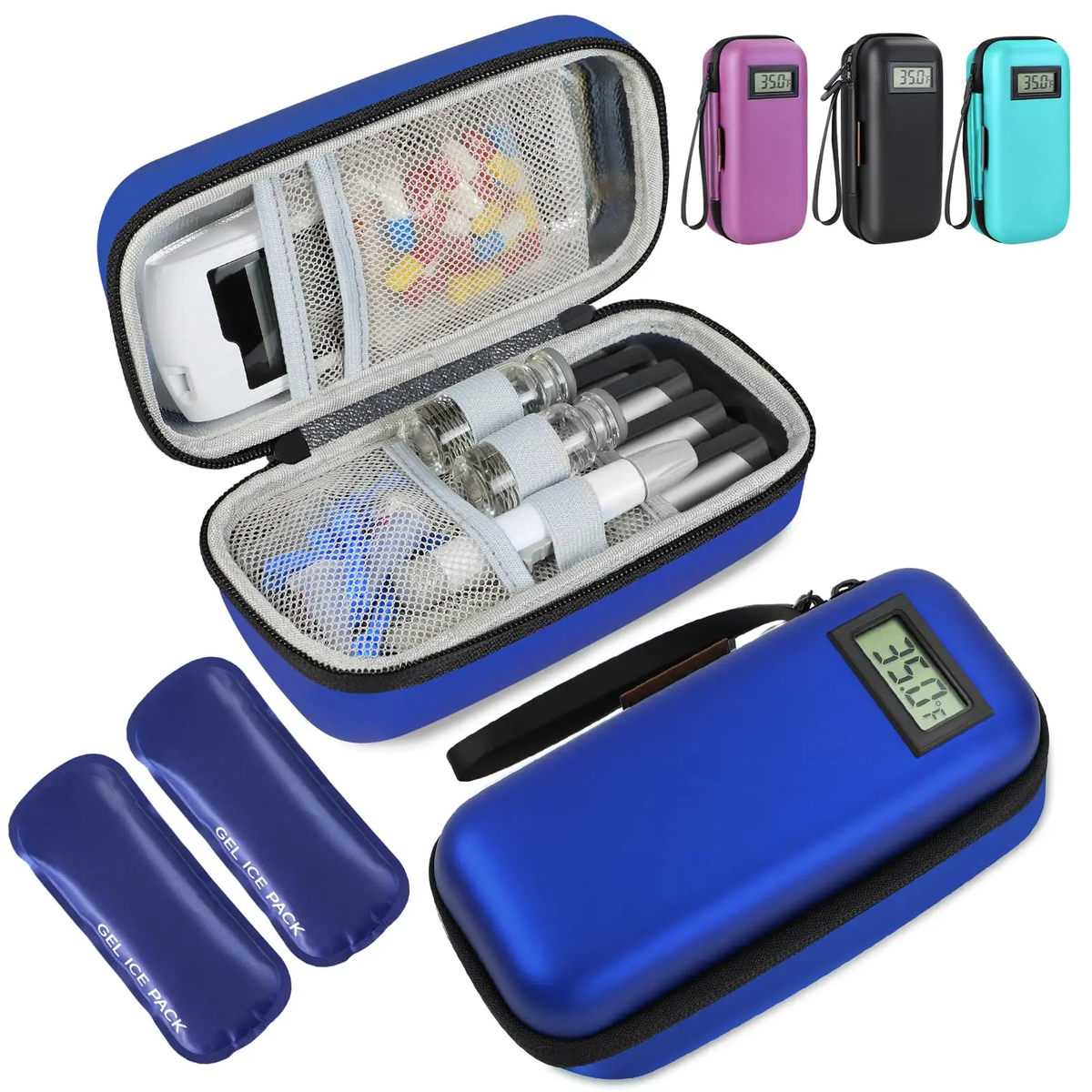Insulin Cooler Travel Case with Temperature Display & 2 Ice Packs