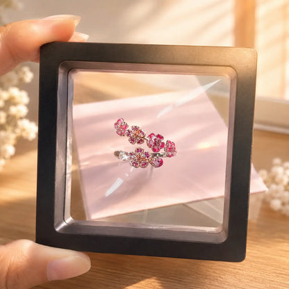 Adjustable Peach Blossom Ring for Women, Pink Floral Open Band Ring