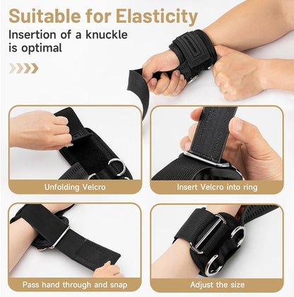 💪 2-in-1 Weight Lifting Wrist Straps with Dual D-Rings for Gym & Cable Training