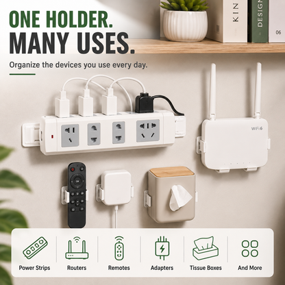 🔌10 Counts Punch-Free Power Strip Holder – Peel, Stick & Organize