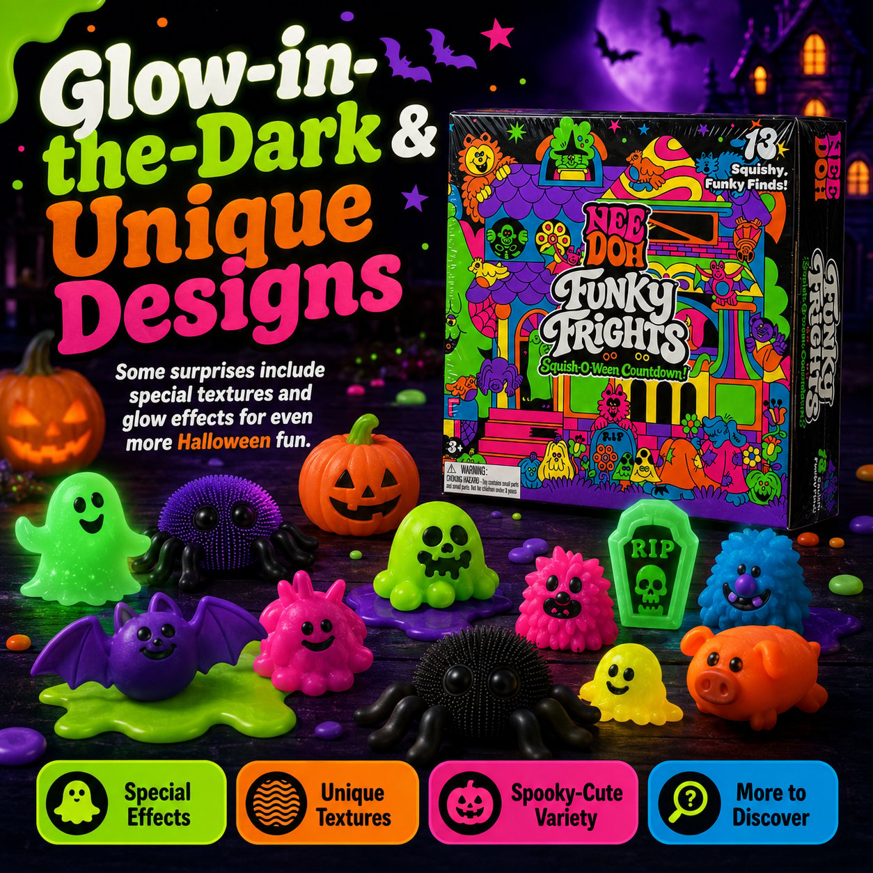 🔥LAST DAY 50% OFF - 🎃NeeDoh Funky Frights Squish-O-Ween Countdown | 13 Days Halloween Surprise Squishy Toy Calendar