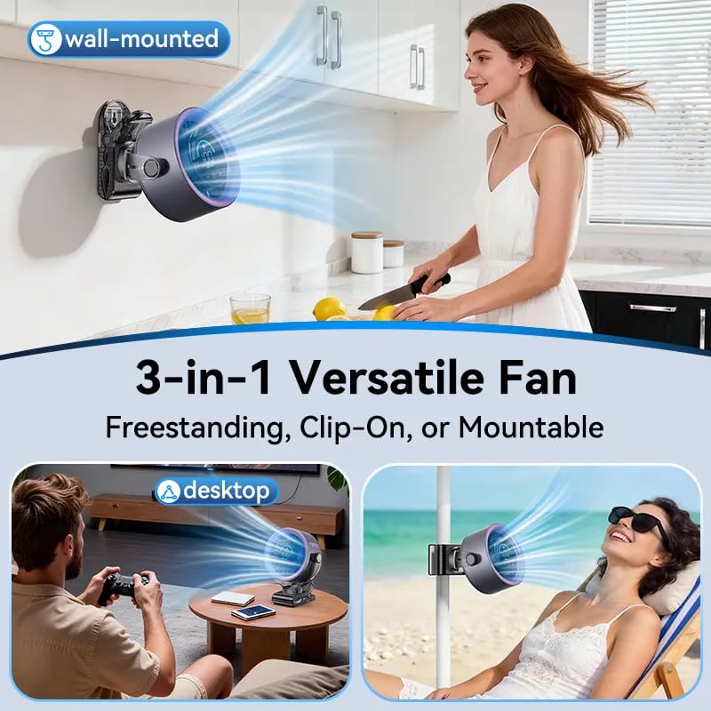 🌪️ Precision Cooling: 3000mAh Portable 360° Desk & Stroller Turbo Fan