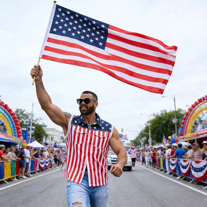⚡Hot Sales 49% OFF🔥Men's American Flag Denim Vest - 4th of July Patriotic Casual Sleeveless Jacket