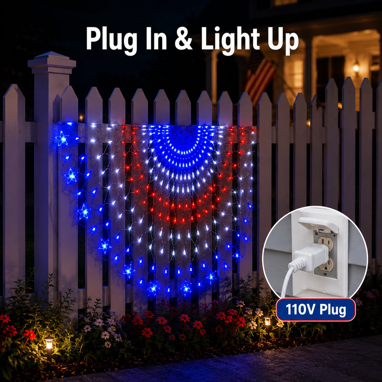🇺🇸 Patriotic LED Fence Light – 4FT Red White Blue Glow Outdoor Decor