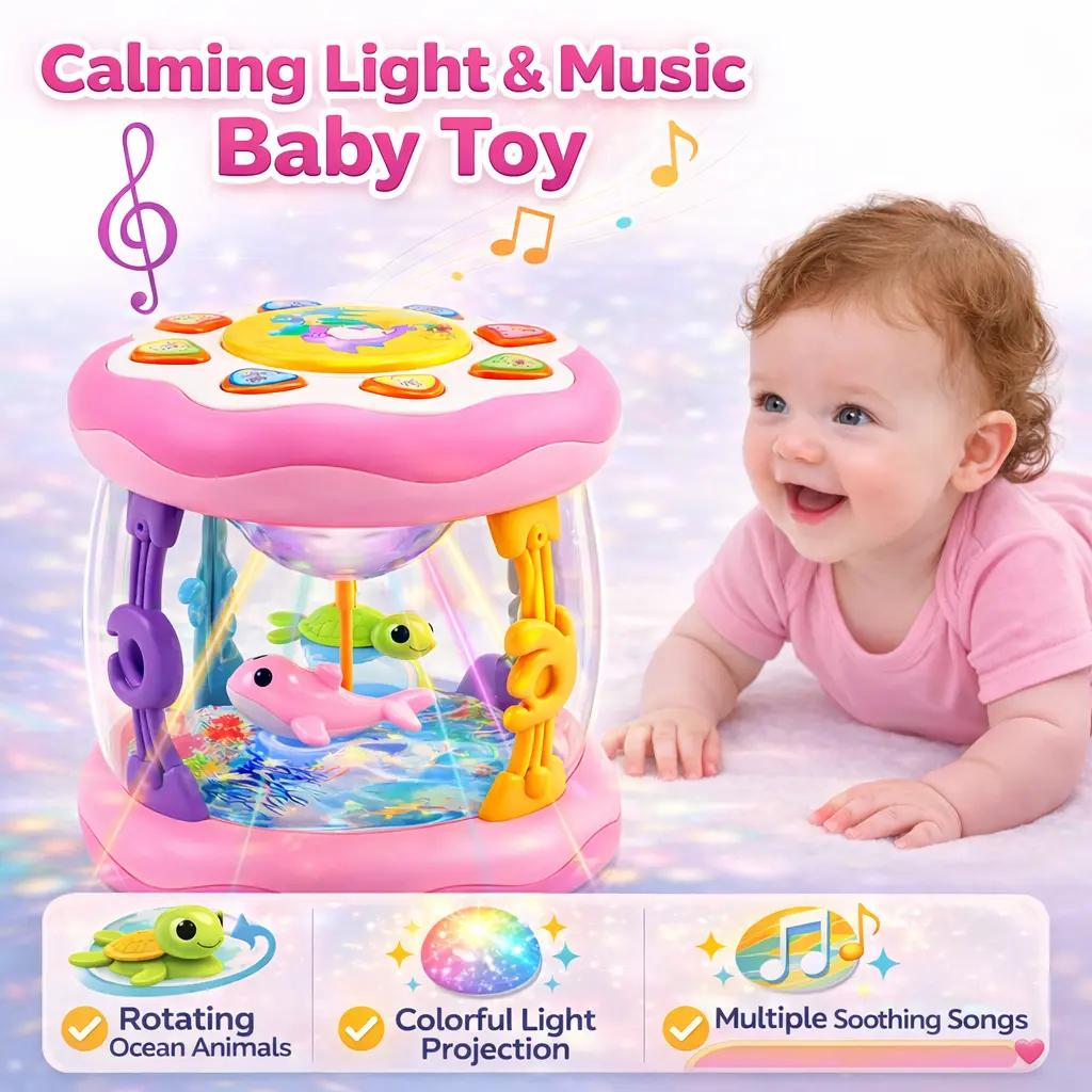 Montessori Sensory Musical Ocean Projector Toy for Babies & Toddlers ⭐ Interactive Duck Shaped Light-Up Music Box with Soothing Lullabies, 360° Rotating Aquarium & Tummy Time Crawling Toy for Boys & Girls