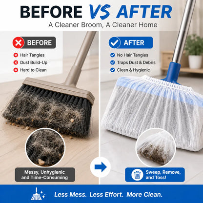 Disposable Broom Dust Covers, Non-Woven Dust Catcher for Standard Brooms