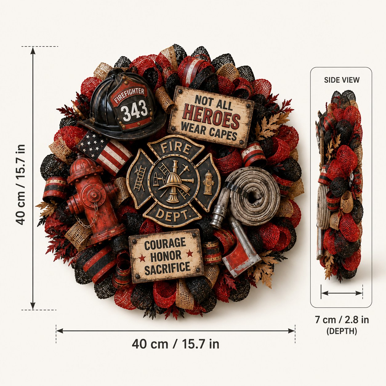 🔥 Honor the Brave — Handcrafted Firefighter Tribute Wreath 🚒❤️