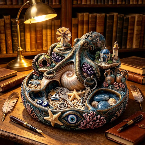Deep Sea Santorini: Octopus Guardian Mythological Trinket Bowl with Evil Eye Protection