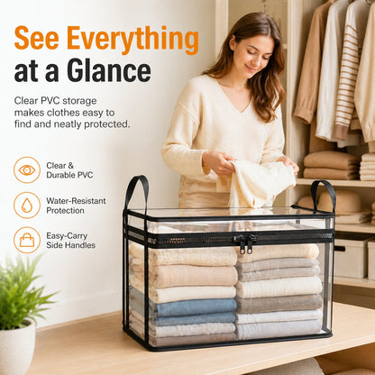 Clear PVC Storage Bins with Handles 📚for Books, Toys, Media, & Organizing