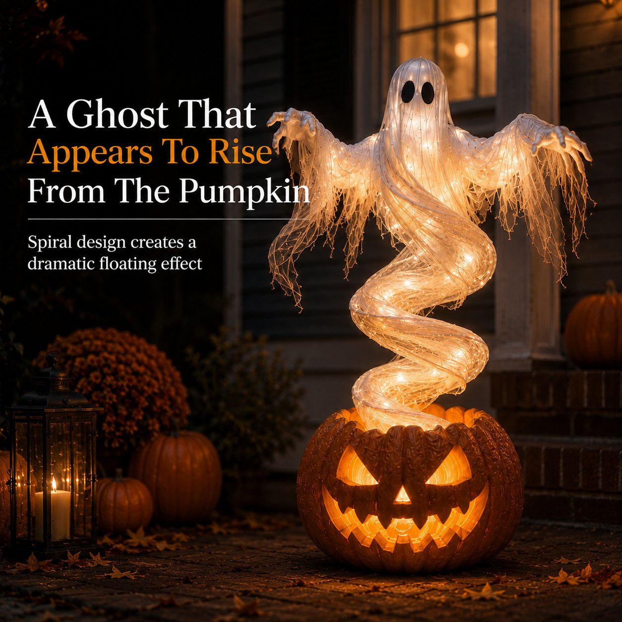 👻 Swirling Ghost Pumpkin Yard Lamp 🎃