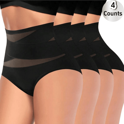 🔥🔥4-Pack High-Waisted Shapewear Briefs for Women – Nahtlose Miederhöschen aus Seidennetzgewebe, zum Abnehmen und Po-Liften – Atmungsaktive Unterwäsche für den Alltag