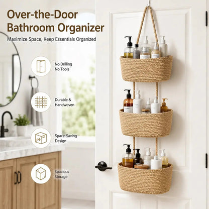 🌿 Woven Cotton 3-Tier Over-Door Basket