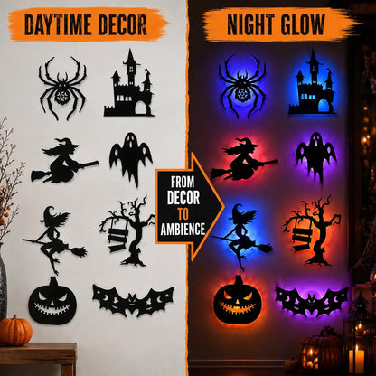 🔥Last Day 50% OFF - 🎃8 Pack Halloween LED Silhouette Wall Light Stickers, Battery Powered Peel & Stick Decor Lights