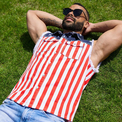 ⚡Hot Sales 49% OFF🔥Men's American Flag Denim Vest - 4th of July Patriotic Casual Sleeveless Jacket