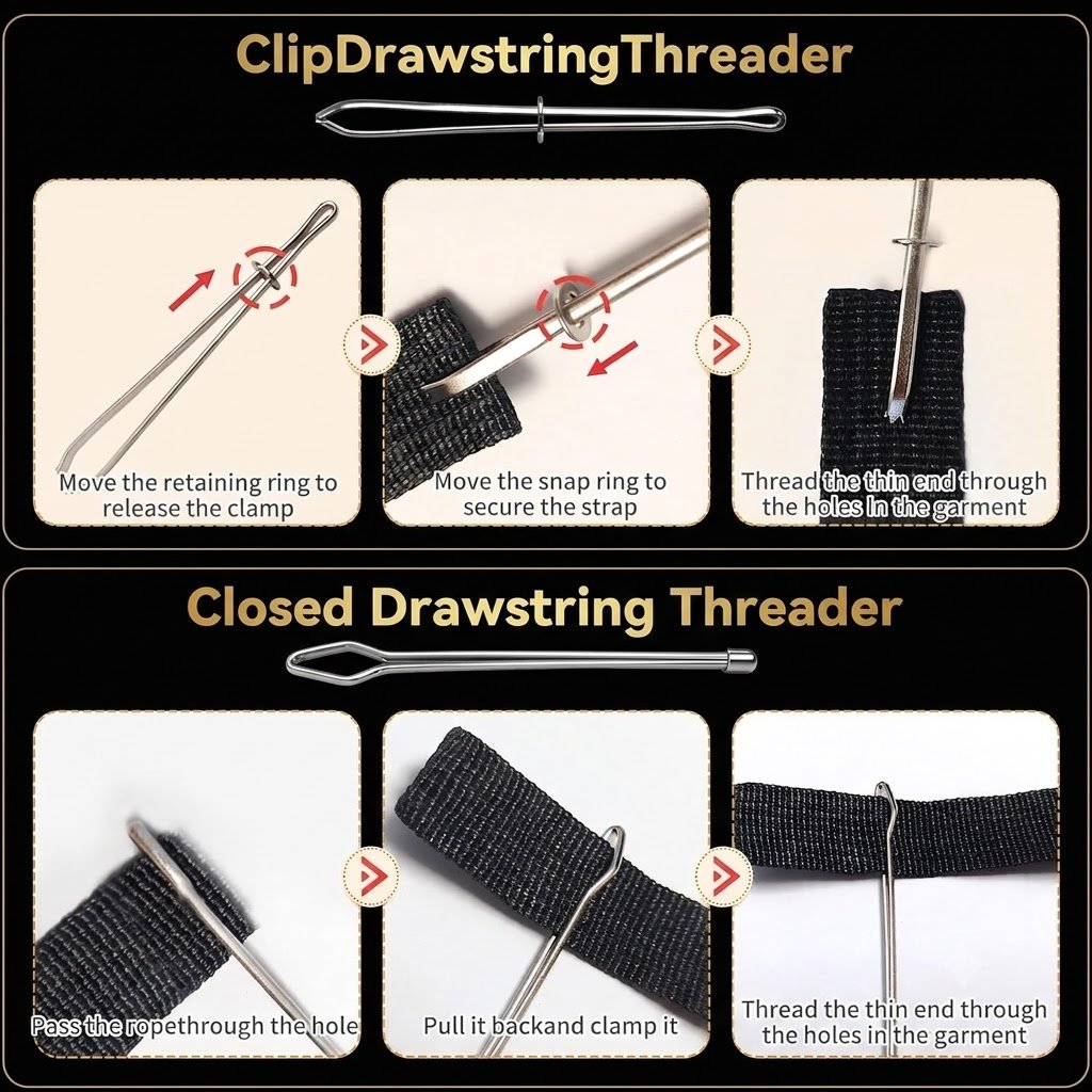 2Pcs Flexible Drawstring Threading Tool 🧵 Bendable Metal Spring Threader for Hoodies Pants Shoelaces