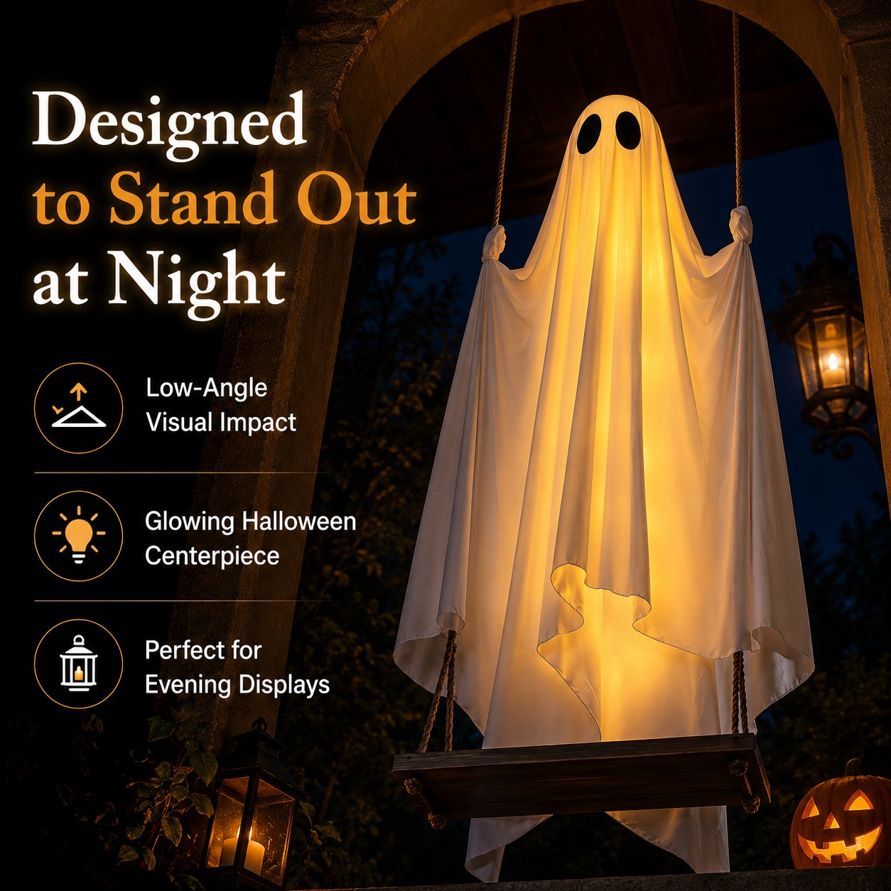 👻 Light-Up Swing Ghost – The Cutest Spooky Halloween Yard Decor 🎃