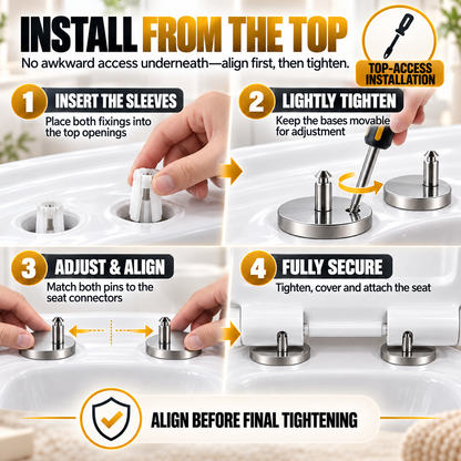 🔩 4-Pack Top-Fix Toilet Seat Hinge Bolts – Adjustable Anti-Wobble Replacement Kit