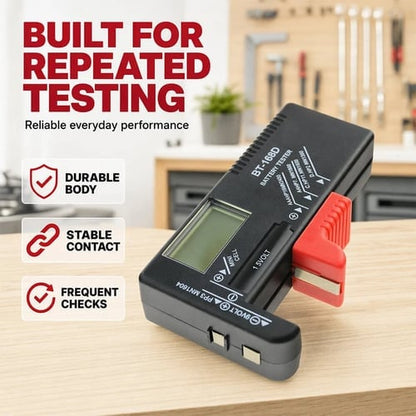 Digital Battery Checker – Large LCD display shows exact remaining power. Compact & portable – test before you toss! 🧪💪
