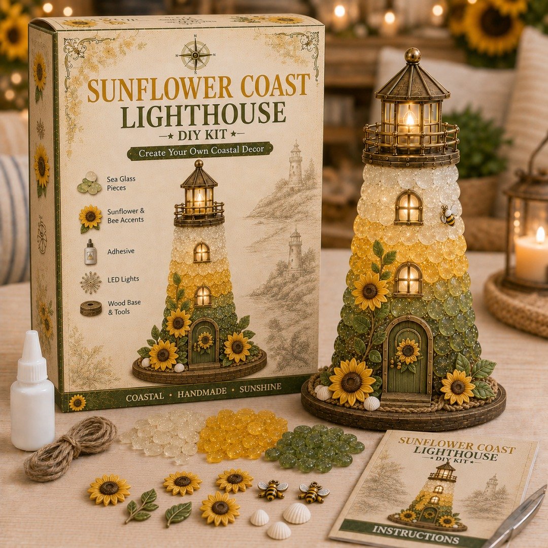 ⏳ Last Day 49% OFF – 🌊 Beginner-Friendly DIY Lighted Sea Glass-Style Lighthouse Kit Collection | Complete Kit with Sea Glass-Style Pieces, LED Lights & Step-by-Step Guide Included 💕