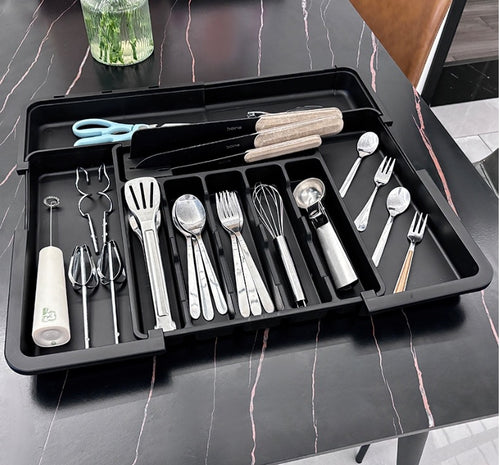 Expandable Kitchen Cutlery Organizer with Dividers – Adjustable Tray for Sorting Knives, Forks, and Spoons