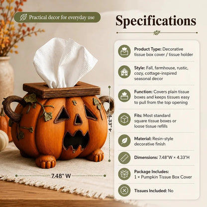 🏆Flash Sale⚡ 5K+ SOLD! 🎃 Pumpkin Halloween Tissue Box Cover-Turn Your Everyday Tissue Box Into A Spooky Fall Decoration