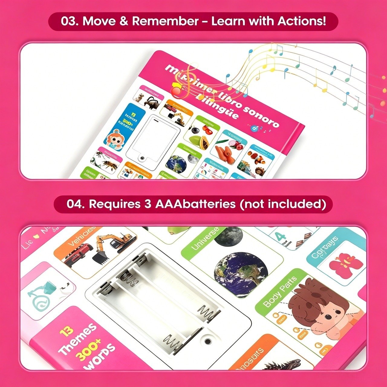 🎁Perfect for Toddlers🎁Spanish Interactive Educational Toy for Kids 1–6, Bilingual Sound Book for Early Language Learning