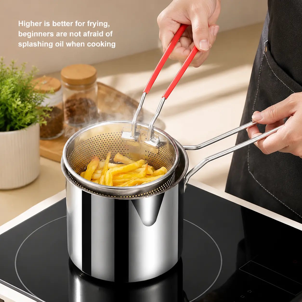Restaurant-Quality Crispy Frying at Home! Compact Stainless Steel Deep Fryer Pot Set with Basket & Tongs | Oil-Saving, Quick & Easy to Clean for Perfect Family Portions