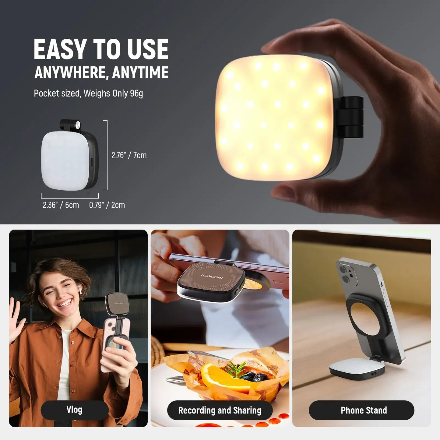 💖Magnetic Selfie Light for MagSafe iPhone – Foldable LED Ring Light with Mirror & Stand 📱💡