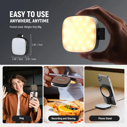 💖Magnetic Selfie Light for MagSafe iPhone – Foldable LED Ring Light with Mirror & Stand 📱💡