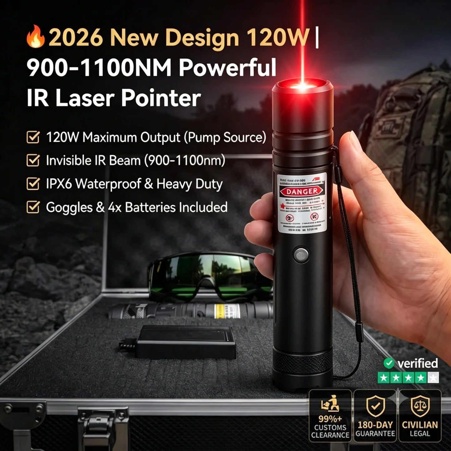 🔥 2026 New Design 120W 900-1100NM Powerful IR Laser Pointer