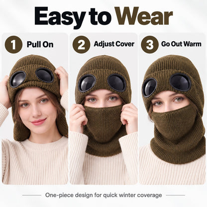 ❄️ Winter Ready · Ribbed Knit Balaclava Beanie with Goggle-Style Eye Panels 🥶