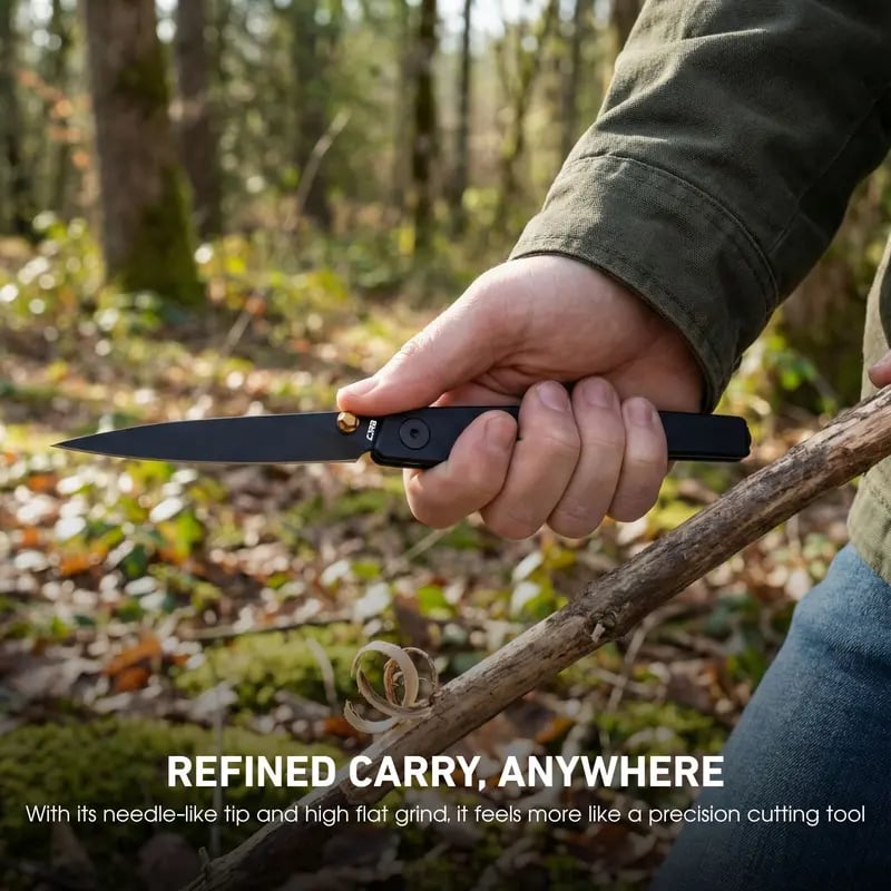 🔥CJRB Lanky 1.36oz Ultra-Light Gentleman's Folder – AR-RPM9 Wharncliffe Blade & Slim Aluminum Design for Elegant Everyday Carry and Outdoor Use.