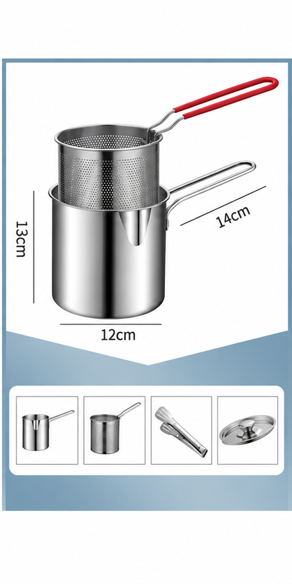 🍳Stainless Steel Deep Fryer Set - 1-Person Mini Pot with Fry Pot, Filter Basket & Food Clip