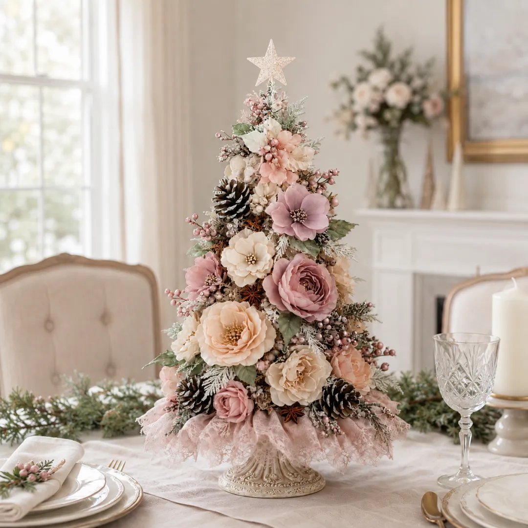 Blush Bloom Pre-Lit Floral Christmas Tree