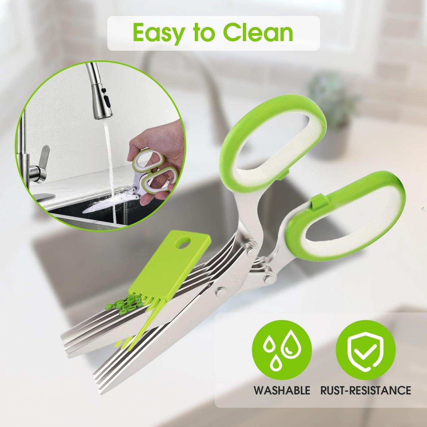 ✂️Herb Scissors 5 Blade Kitchen Shears, Multipurpose Herb Cutter with Safety Cover & Cleaning Comb for Basil Chive Parsley