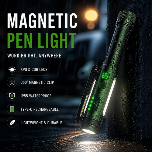 🔦🔥Must-Have Tool! Multifunctional Pen-Shaped Strong Magnetic Work Light, Portable Rotatable LED Work Torch, Magnetic Base Hands-Free Lighting for Repair & Outdoor💡