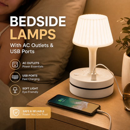 Bedside Lamp with Charging Station – 3-in-1 Nightstand Light, Power & Style