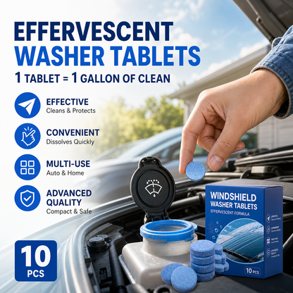 🚗💧 Windshield Washer Fluid Tablets – Concentrated Car Glass Cleaner, 1 Tablet Makes 1 Gallon