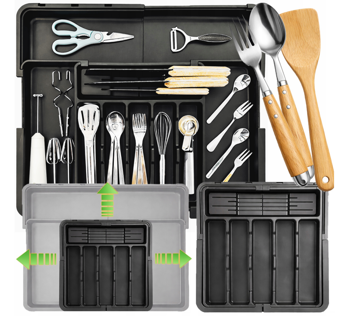 Expandable Kitchen Cutlery Organizer with Dividers – Adjustable Tray for Sorting Knives, Forks, and Spoons