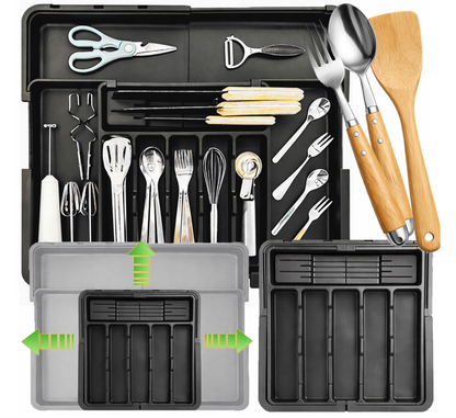 Expandable Kitchen Cutlery Organizer with Dividers – Adjustable Tray for Sorting Knives, Forks, and Spoons